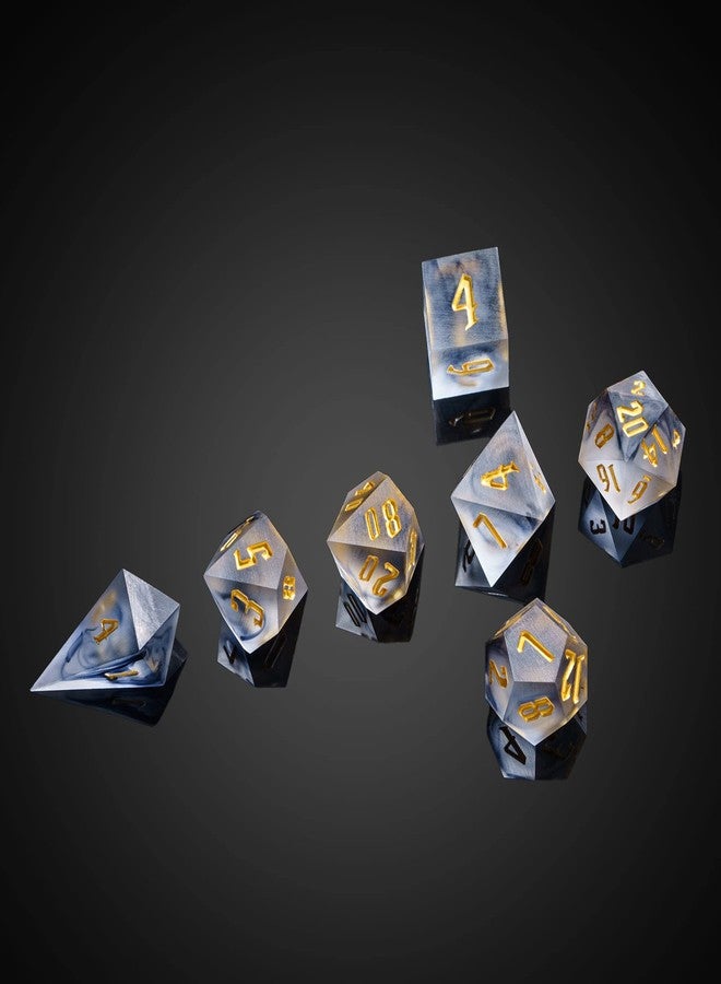 Cusdie Frosted Dice Sharp Edges DND Dice, 7 PCs D&D Dice, Handcrafted Polyhedral Dice Set, for Role Playing Game(Black) - Image 1